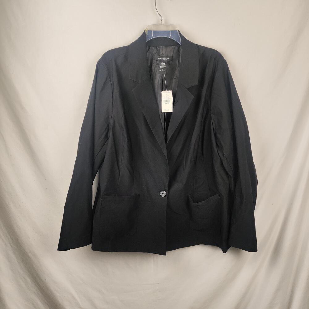 Ashley Stewart Blazer Womens 22 Black One Button Lined Stretch Pockets Career